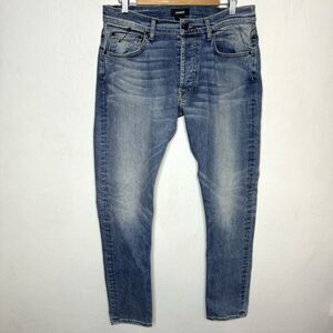A Ma‎ Maniere Jeans Men’s 32 Cotton Stretch Medium Wash Fading Grunge Button Fly